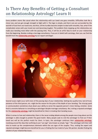 Is There Any Benefits of Getting a Consultant on Relationship Astrology! Learn It