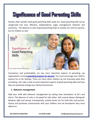 Significance of Good Parenting Skills