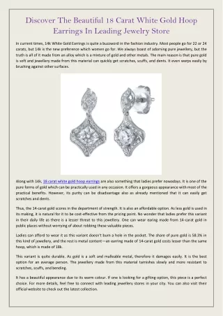 Discover The Beautiful 18 Carat White Gold Hoop Earrings In Leading Jewelry Store