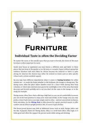 Furniture - Individual Taste is often the Deciding Factor