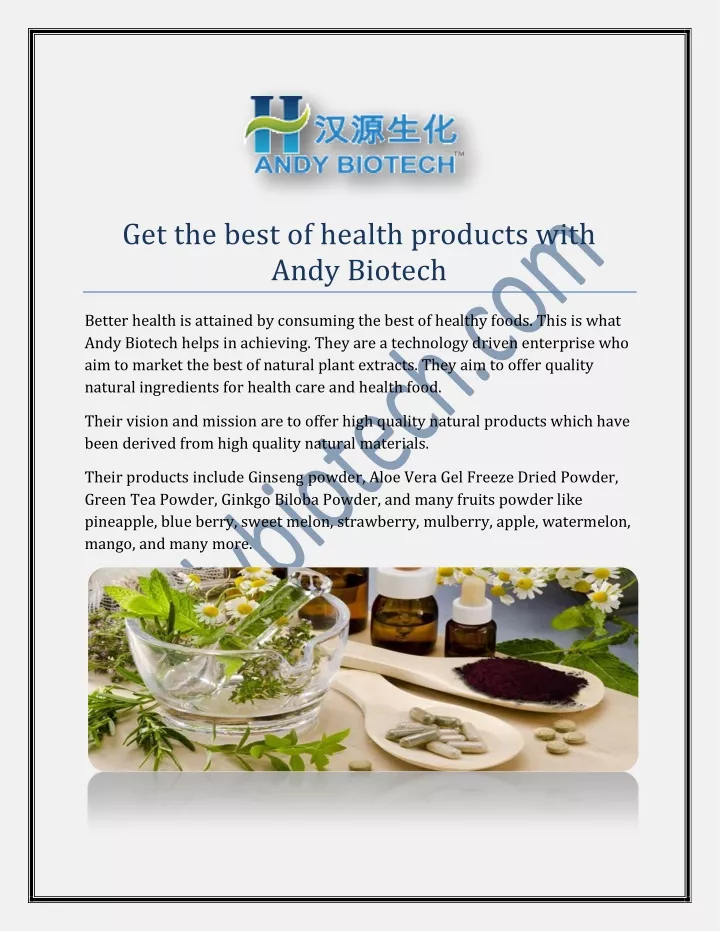 get the best of health products with andy biotech
