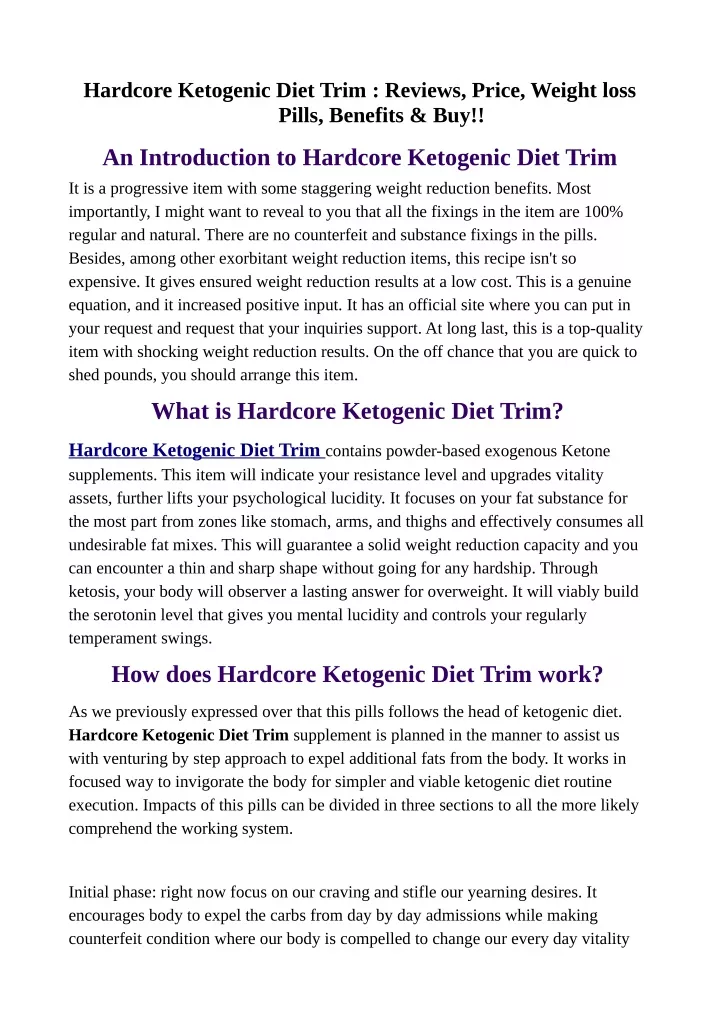 hardcore ketogenic diet trim reviews price weight