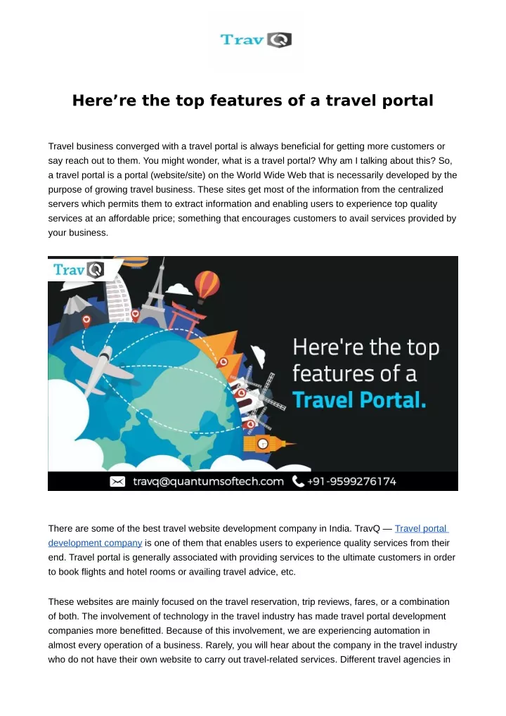 here re the top features of a travel portal