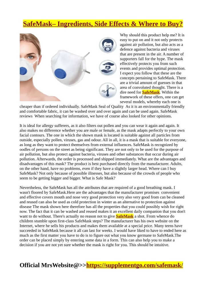 safemask ingredients side effects where to buy