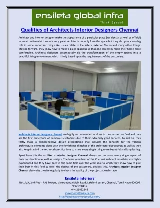 Qualities of Architects Interior Designers Chennai