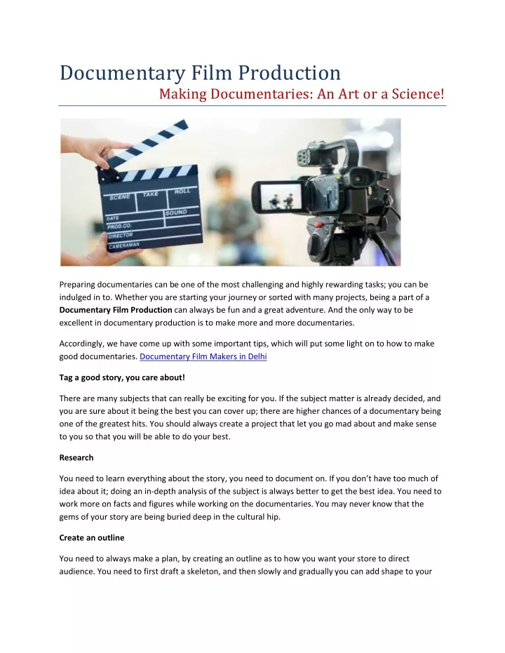 documentary film production making documentaries
