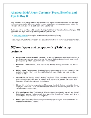 All about Kids’ Army Costume- Types, Benefits, and Tips to Buy It