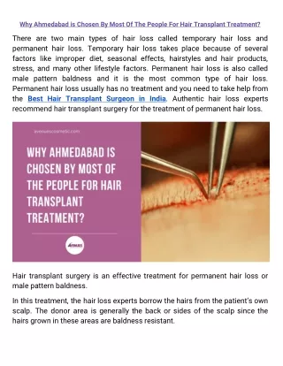why Ahmedabad is chosen by most of the people for their hair transplant treatment?