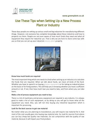 Use These Tips when Setting Up a New Process Plant or Industry