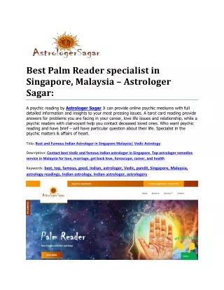 Best Palm Reader specialist in Singapore, Malaysia – Astrologer Sagar: