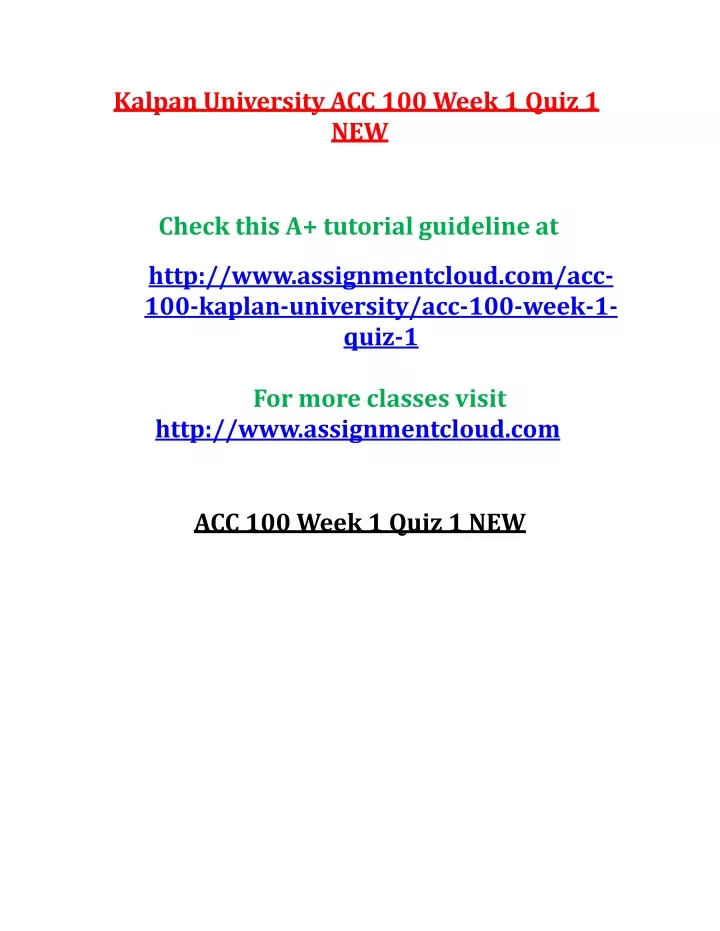 kalpan university acc 100 week 1 quiz 1 new