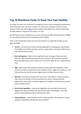 Top 10 Nutritious Foods To Keep Your Eyes Healthy