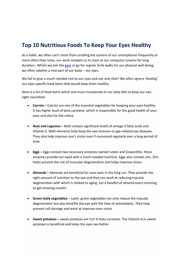 top 10 nutritious foods to keep your eyes healthy