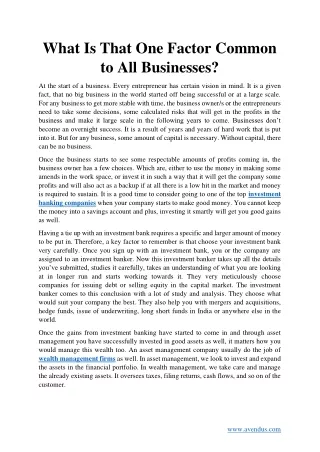 what is that one factor common to all businesses