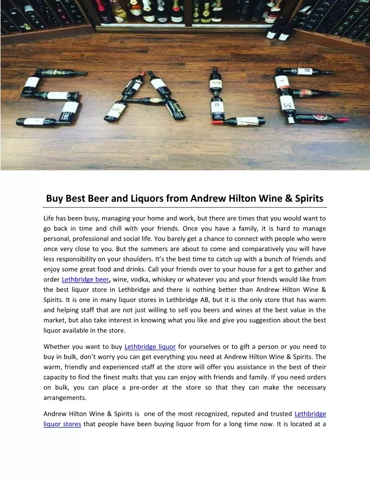 buy best beer and liquors from andrew hilton wine
