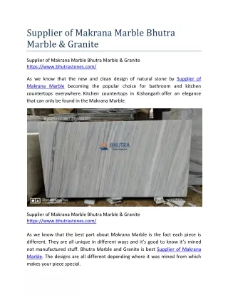 Supplier of Makrana Marble Bhutra Marble & Granite