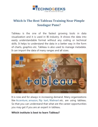 Which Is The Best Tableau Training Near Pimple Saudagar Pune?