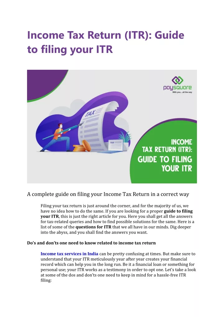 income tax return itr guide to filing your itr