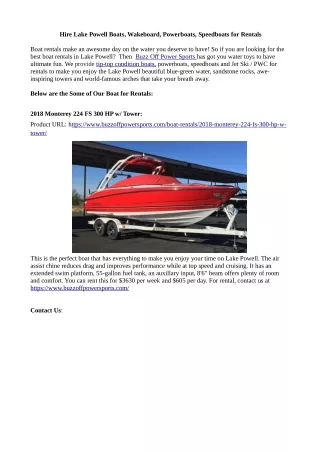 Hire Lake Powell Boats, Wakeboard, Powerboats, Speedboats for Rentals