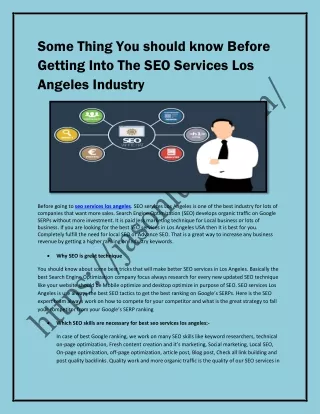Some Thing You should know Before Getting Into The SEO Services Los Angeles Industry