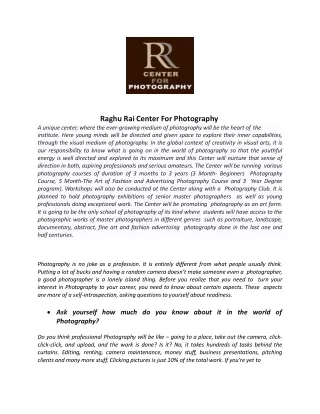 Best Photography institute in india - Raghu Rai Center For Photography