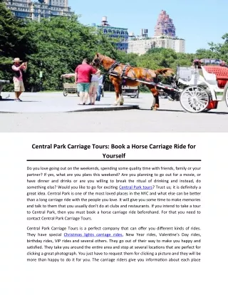 Central Park Carriage Tours: Book a Horse Carriage Ride for Yourself