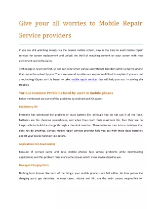 Give your all worries to Mobile Repair Service providers