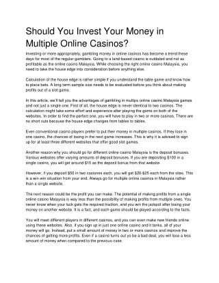 Should You Invest Your Money in Multiple Online Casinos?