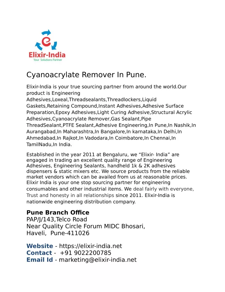cyanoacrylate remover in pune