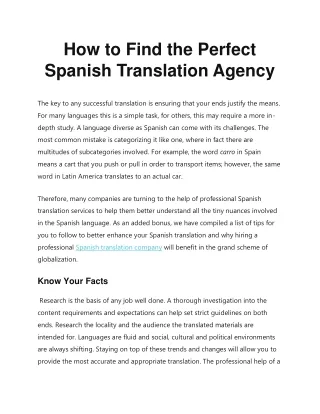 How to Find the Perfect Spanish Translation Agency