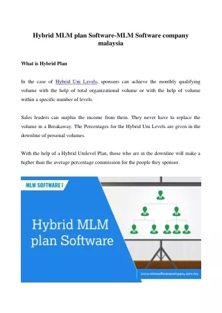 Hybrid MLM plan Software-MLM Software company malaysia