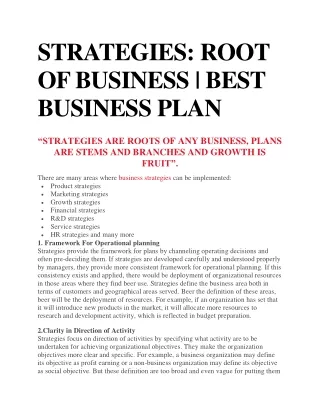 STRATEGIES: ROOT OF BUSINESS | BEST BUSINESS PLAN