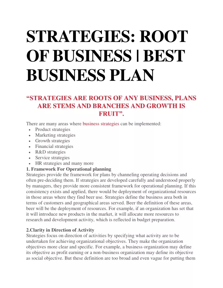 strategies root of business best business plan