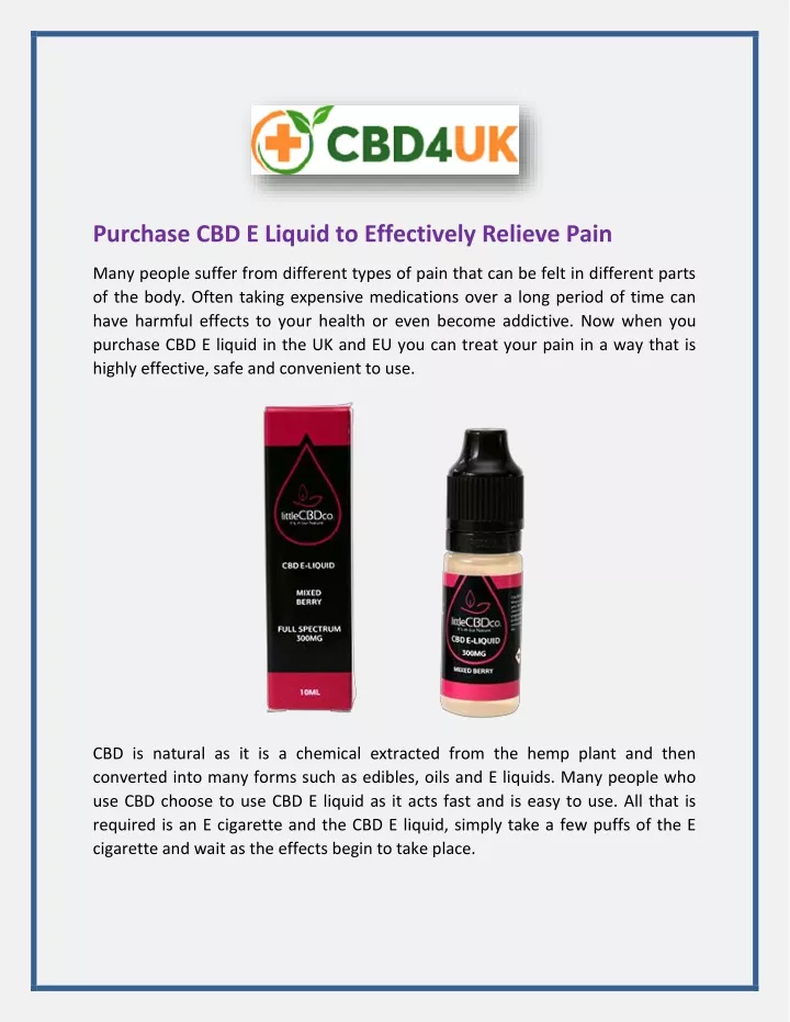 purchase cbd e liquid to effectively relieve pain