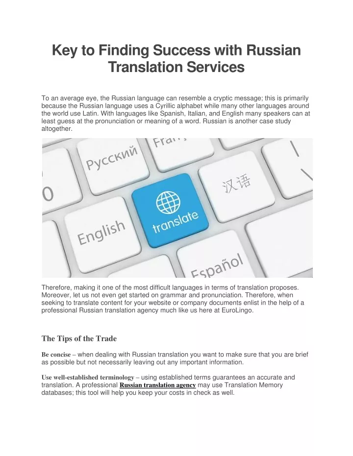 key to finding success with russian translation