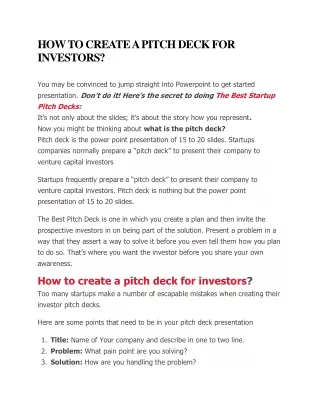 HOW TO CREATE A PITCH DECK FOR INVESTORS?