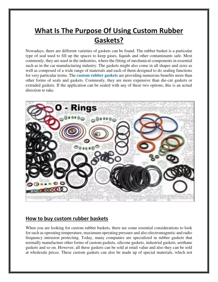 what is the purpose of using custom rubber gaskets