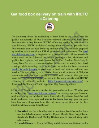get food box delivery on train with irctc