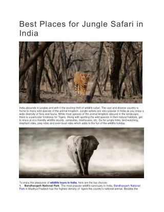 Best Places for Jungle Safari in India