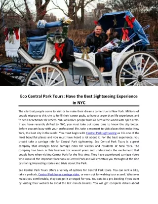 Eco Central Park Tours: Have the Best Sightseeing Experience in NYC