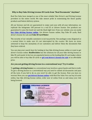 Why to Buy Fake Driving License ID Cards from "Real Documents" Anytime?