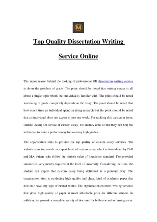 top quality dissertation writing