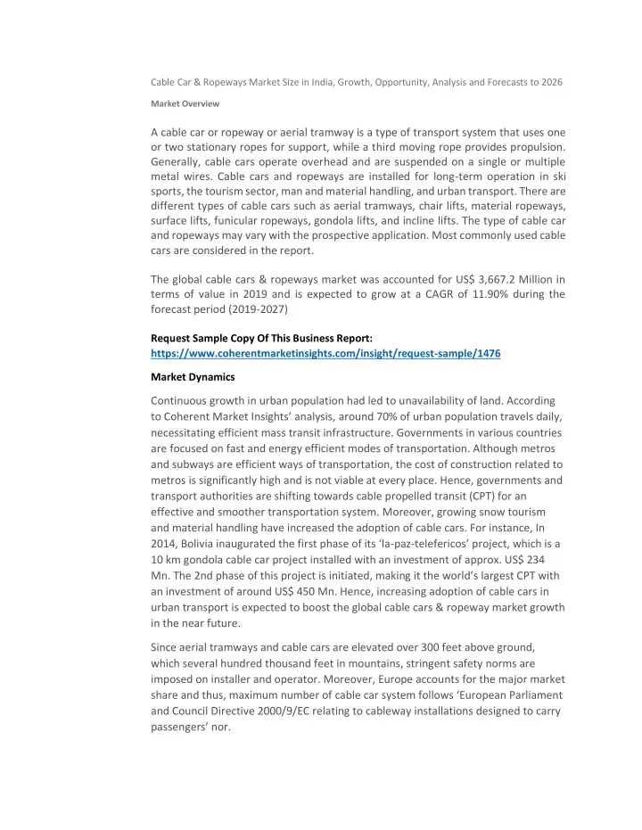 cable car ropeways market size in india growth