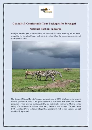 Get Safe & Comfortable Tour Packages for Serengeti National Park in Tanzania