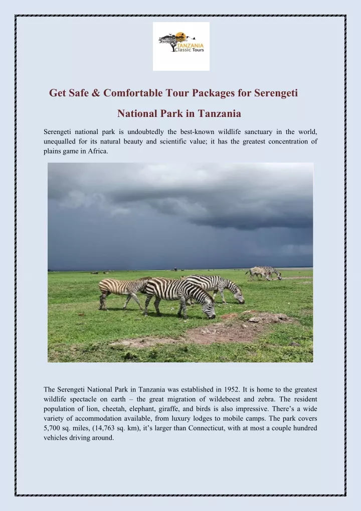 get safe comfortable tour packages for serengeti