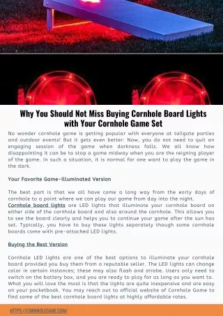 Why You Should Not Miss Buying Cornhole Board Lights with Your Cornhole Game Set