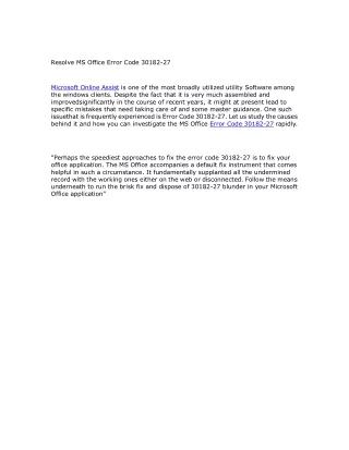 Resolve MS Office Error Code 30182-27