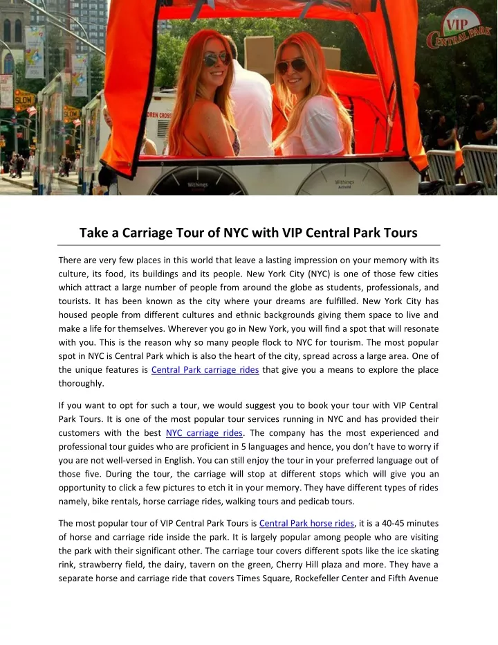 take a carriage tour of nyc with vip central park