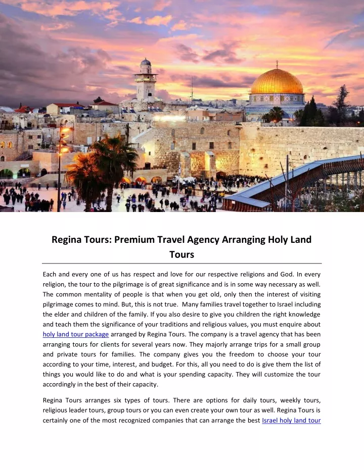regina tours premium travel agency arranging holy