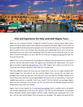 Visit and Experience the Holy Land with Regina Tours